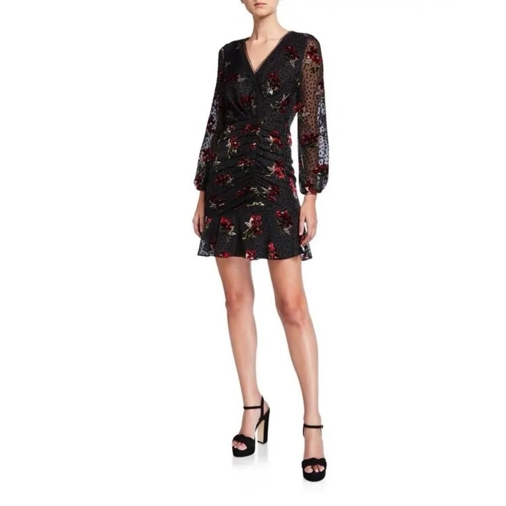 Shoshanna Julietta Clip Dot Tossed Bouquet Burnout Ruched Floral Dress Size 6